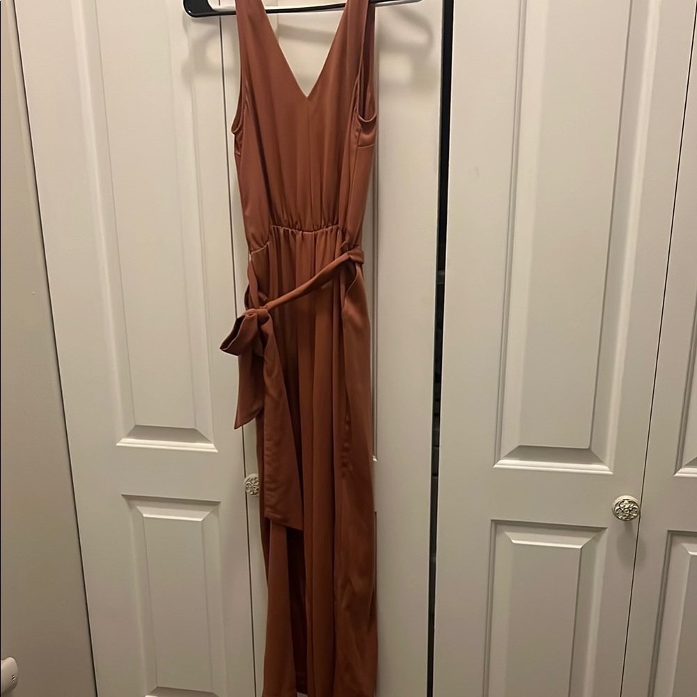 Elegant Rust Jumpsuit with tie waistline Belt